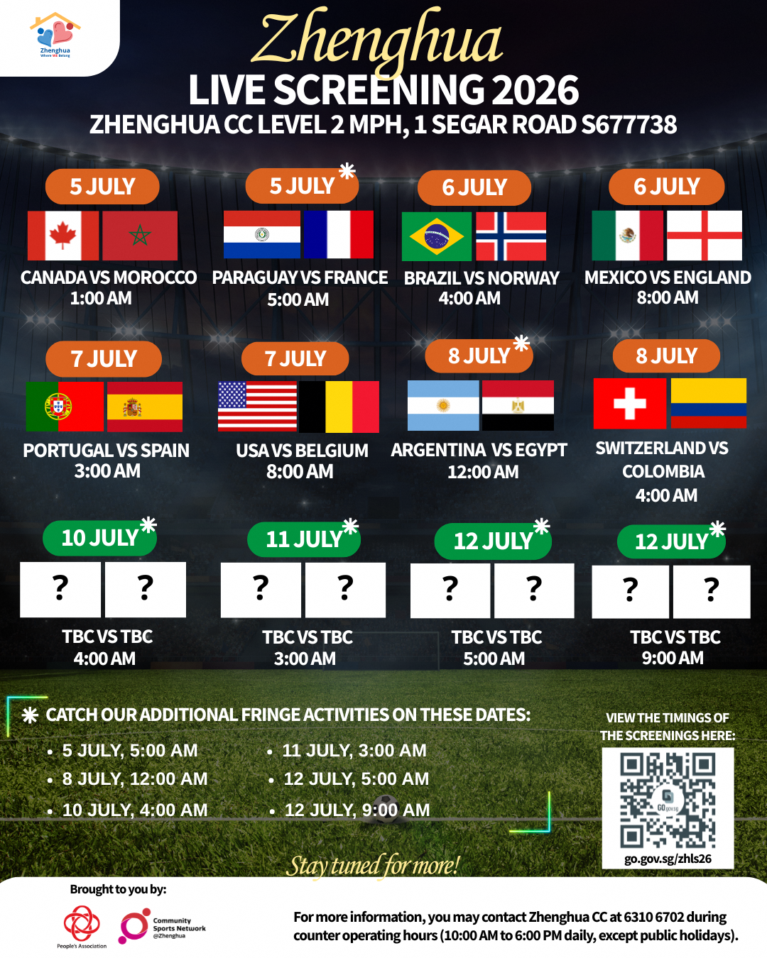 The live screening schedule that showcases the matches from 6 to 12 July 2026.